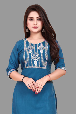 ANITA LYCRA Women Embroidered A-line Kurta(Blue)