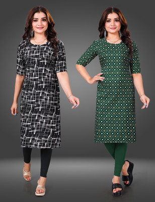 RANGRASIYA CORPORATION Women Printed Straight Kurta(Green)