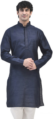 SG LEMAN Men Self Design Straight Kurta(Dark Blue)