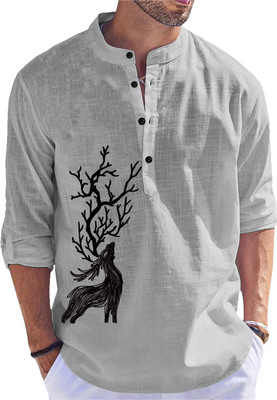 Fashion Marts Men Floral Print Straight Kurta(Grey)