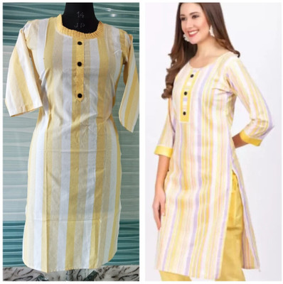 shadowenterpris Women Printed Straight Kurta(Yellow)