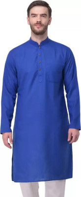 Super Westron Men Solid Straight Kurta(Blue)