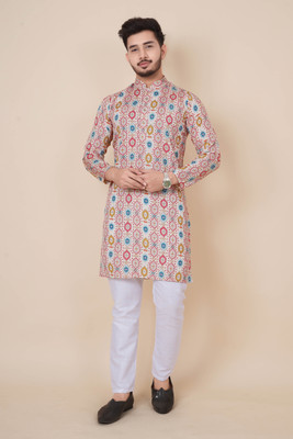 ALMORA Men Embroidered Straight Kurta(Multicolor)