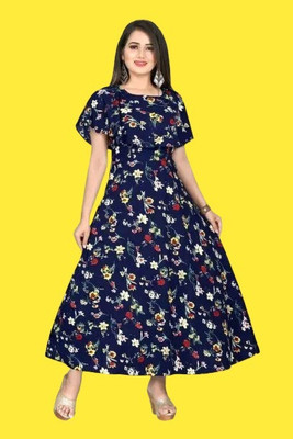 U CREATION Women Printed Anarkali Kurta(Blue)