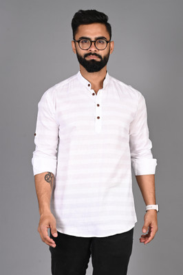 FUBAR Men Printed Straight Kurta(White)