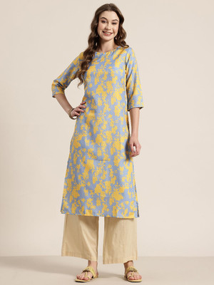 HERE&NOW Women Floral Print A-line Kurta(Grey)