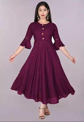 Alastar Women Solid Anarkali Kurta(Purple)