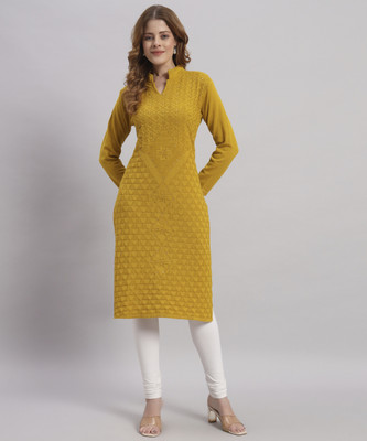 ZEPPI Women Self Design Straight Kurta(Yellow)