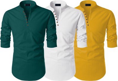 ROYAL SCOUT Men Self Design Straight Kurta(Dark Green, White, Gold)