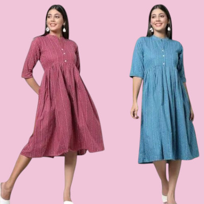 Houseofcommonk Women Printed, Striped Anarkali Kurta(Multicolor)