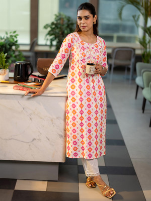 LIBAS Women Printed Straight Kurta(Orange)