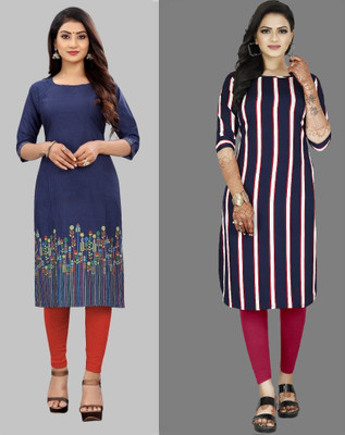 tanvi creation Women Striped Straight Kurta(Purple)