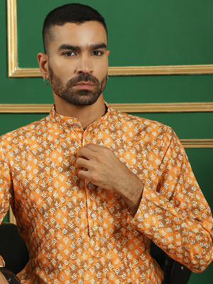 ANOUK Men Printed Straight Kurta(Orange)