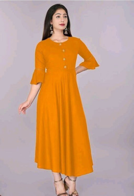 Morwad Women Solid Anarkali Kurta(Yellow)