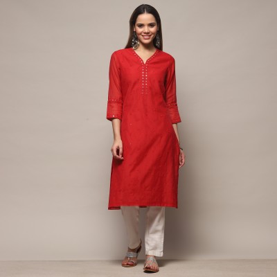 BIBA Women Self Design A-line Kurta(Red)