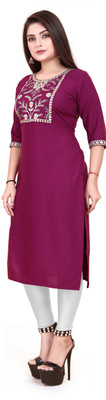 TITHIGARMENTS Women Embroidered A-line Kurta(Purple)