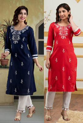 SISTO Women Chikan Embroidery A-line Kurta(Multicolor)