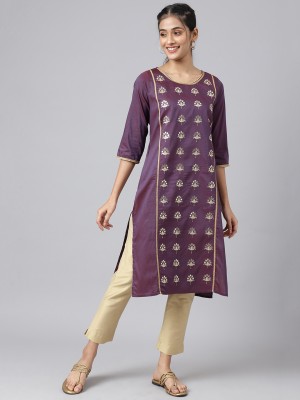 Aurelia Women Embroidered A-line Kurta(Purple)