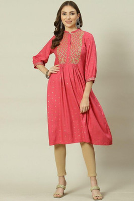 BIBA Women Printed Flared Kurta(Pink)
