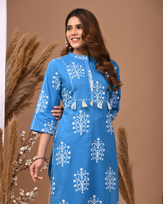 SACCHE DHAAGE Women Printed A-line Kurta(Blue)