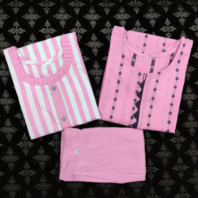 REHMAT TEXTILE Women Striped A-line Kurta(Pink)
