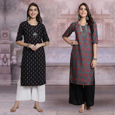 Moda Rapido Women Printed Straight Kurta(Multicolor)