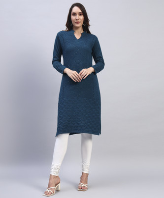 DECANTER Women Self Design Straight Kurta(Blue)