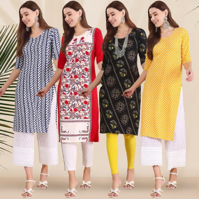 1 Stop Fashion Women Printed Straight Kurta(Multicolor)