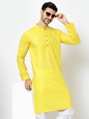 UNIQLOOT Men Solid Straight Kurta(Yellow)