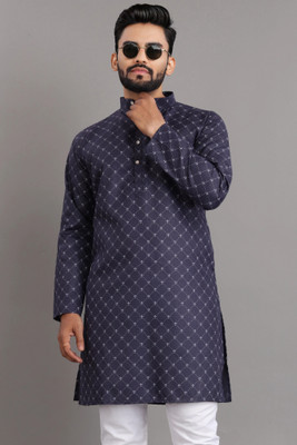 SPOQUE Men Printed Straight Kurta(Dark Blue)