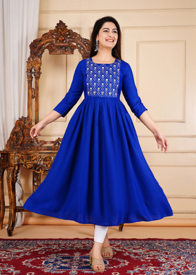 TANTANATAN Women Embroidered Anarkali Kurta(Blue)