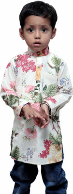 Asmi Boys & Girls Floral Print Straight Kurta(White)