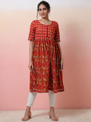 Sangria Women Printed A-line Kurta(Red)