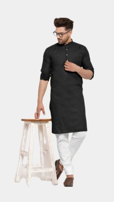 Anuj Fashion Men Solid A-line Kurta(Black)