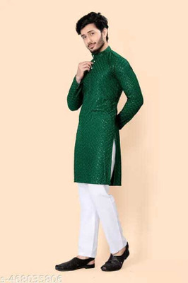 BDIVINE Men Self Design A-line Kurta(Green)