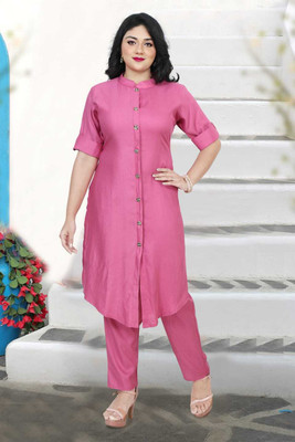 TIMESSTYLE Women Self Design A-line Kurta(Pink)