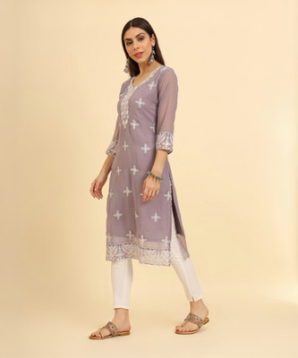 HERE&NOW Women Embroidered A-line Kurta(Pink)