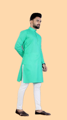 Anuj Fashion Men Striped A-line Kurta(Green)