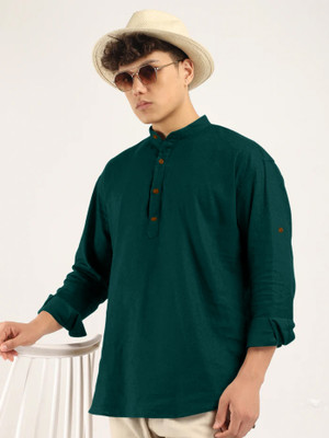 MACSIVO Men Solid Straight Kurta(Green)