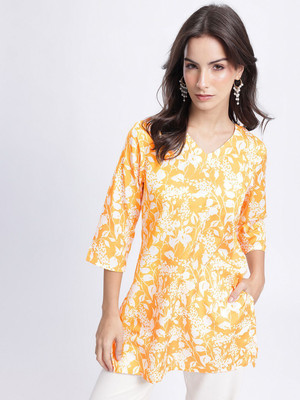 Anouk Rustic Women Printed Straight Kurta(Orange)