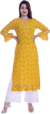 Mehsoos Women Printed Straight Kurta(Yellow)