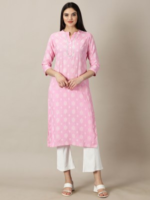 Fulera Women Printed A-line Kurta(Pink)