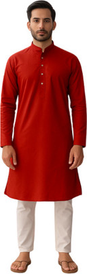 AARVI COLLECTION Men Solid A-line Kurta(Red)