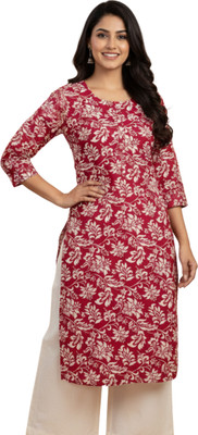 ANJANEY Women Printed Straight Kurta(Maroon)