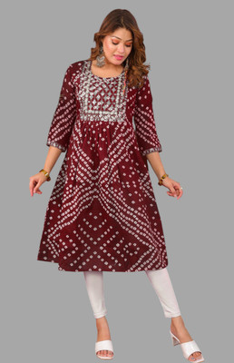 Parth f Women Bandhani A-line Kurta(Maroon)