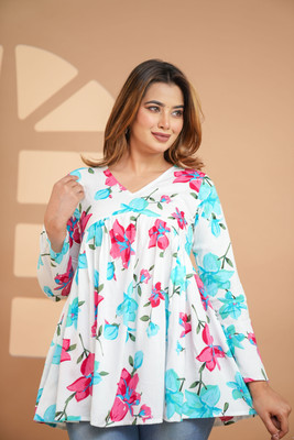 SELKET Women Printed Straight Kurta(White)