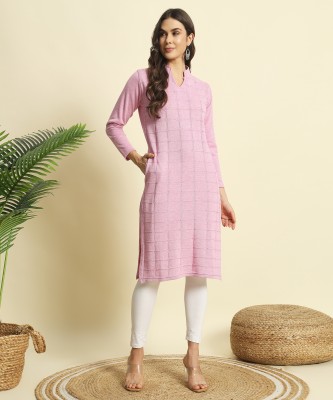 HEMLOCK Women Self Design Straight Kurta(Pink)