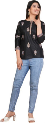 RKTM Women Printed Straight Kurta(Black)