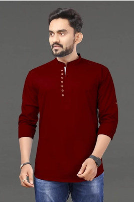 SPOQUE Men Solid Straight Kurta(Maroon)