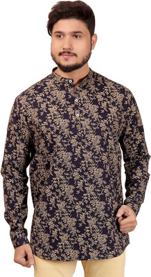 MADE IN THE SHADE Men Self Design Straight Kurta(Dark Blue, Beige)